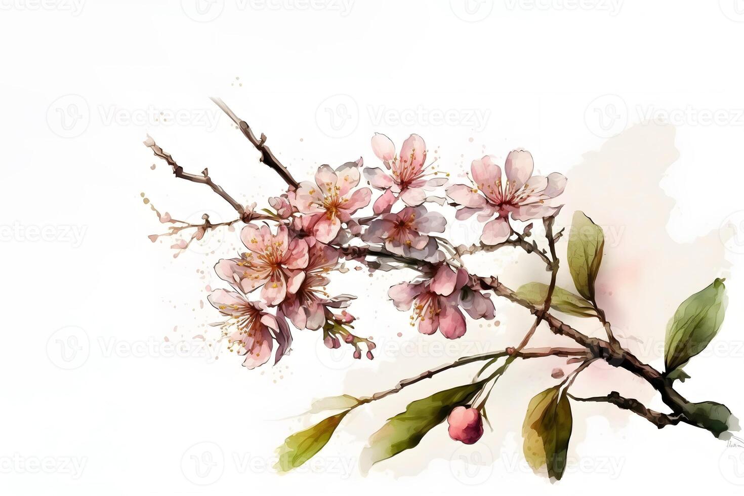 content, Pink sakura branch isolated on white background, For postcards, wedding invitations, design. photo