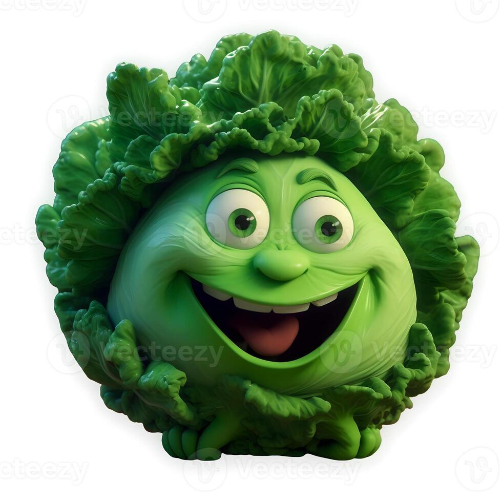 content, Cartoon fruit character, lucky cabbage, with face and eyes isolated on white background. Fruit series. photo