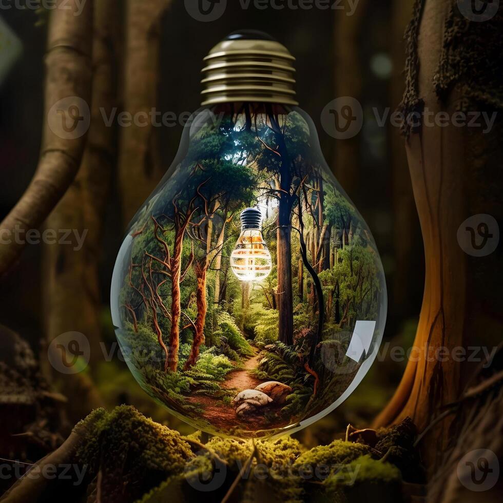 content, Inside the light bulb is a forest. Light inside. light shows