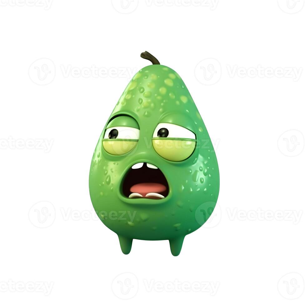 content, Cartoon fruit character, suspicious avocado, with face and eyes isolated on white background. Fruit series. photo