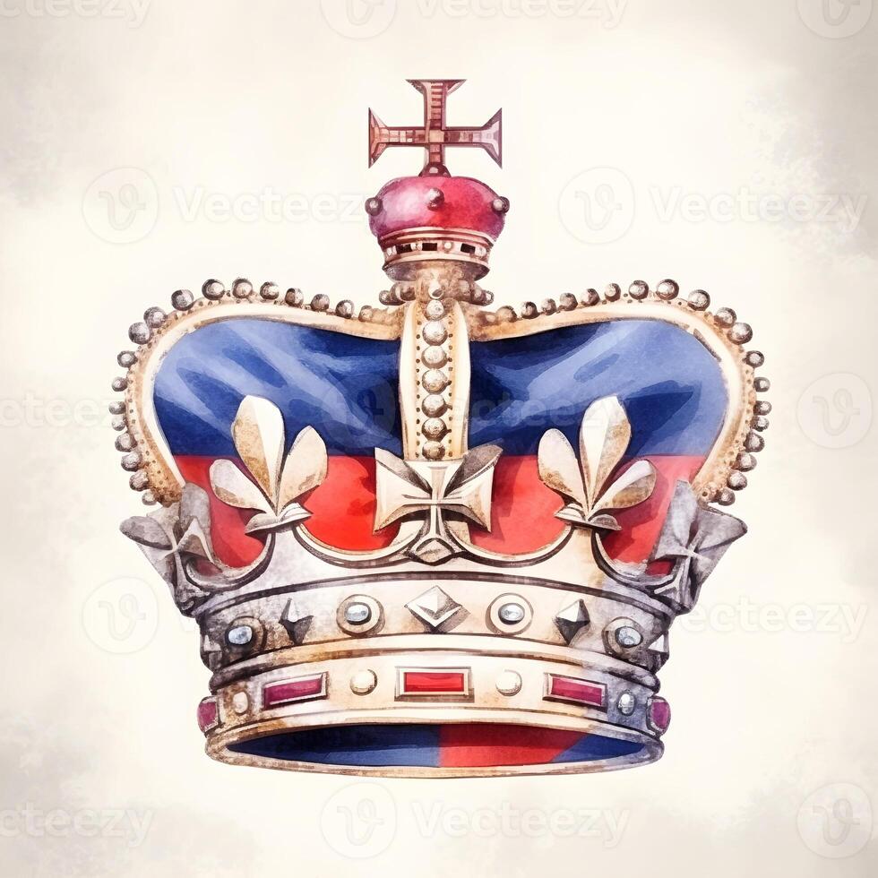 content, Typical royal crown. Russian empire. Illustration in a watercolor style. White background, isolated object. photo