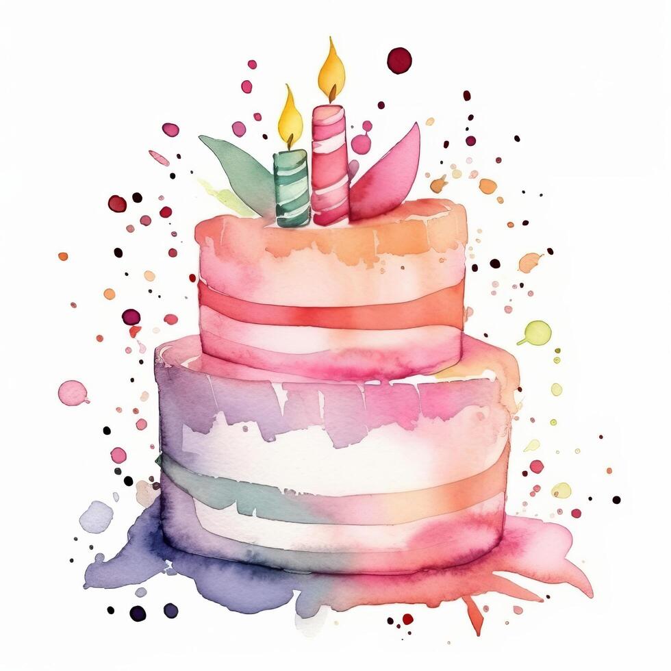 Watercolor Birthday Cake. Illustration photo