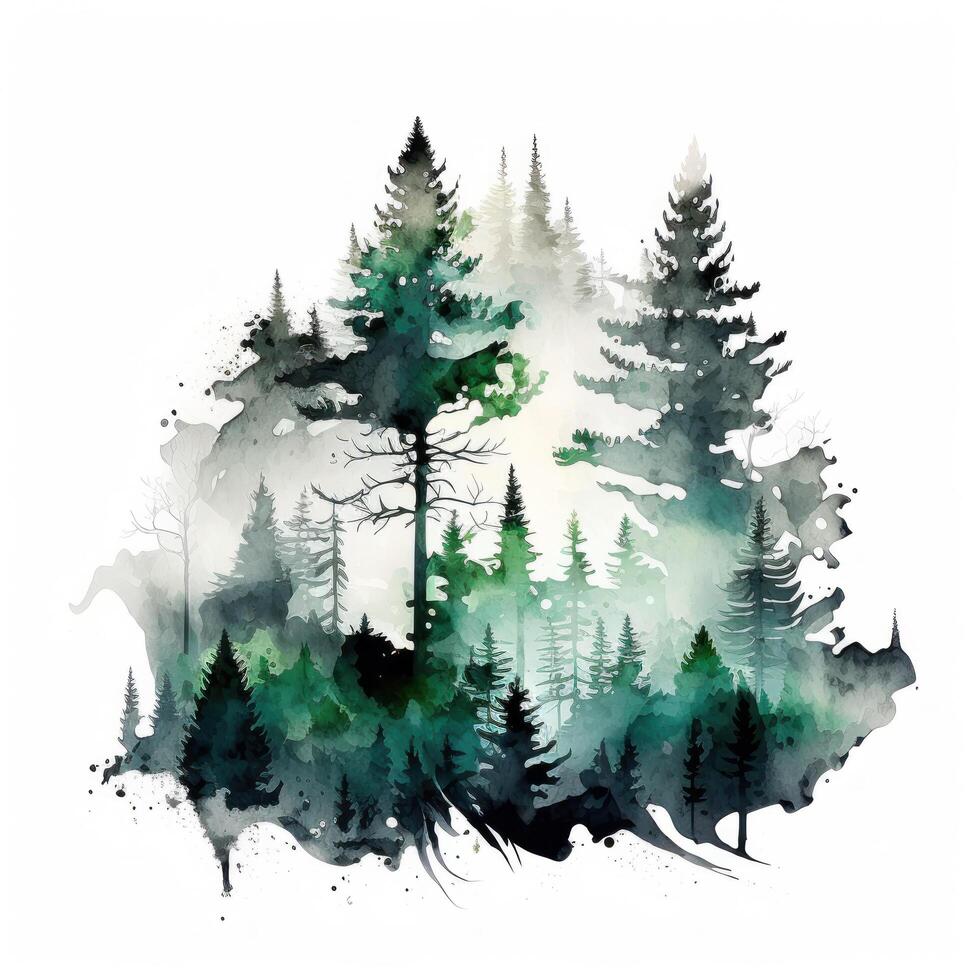 Watercolor green forest. Illustration photo