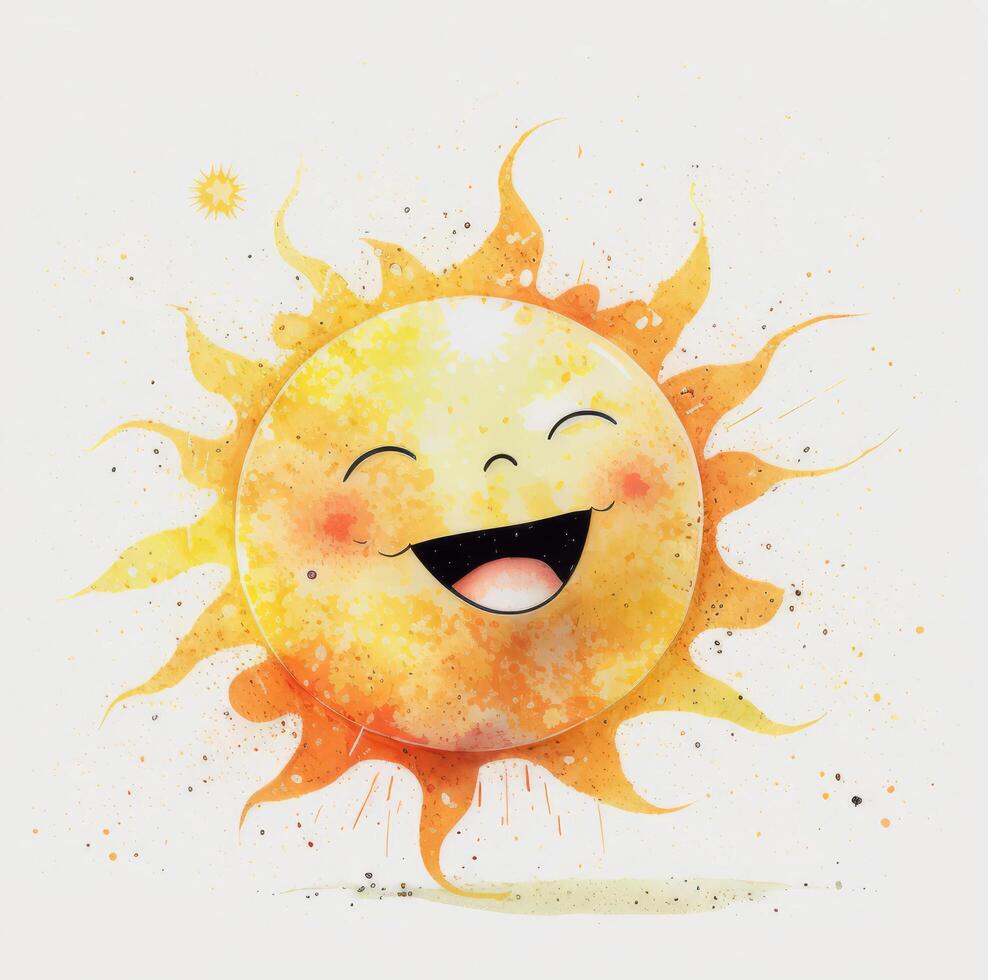 Cute watercolor sun. Illustration photo