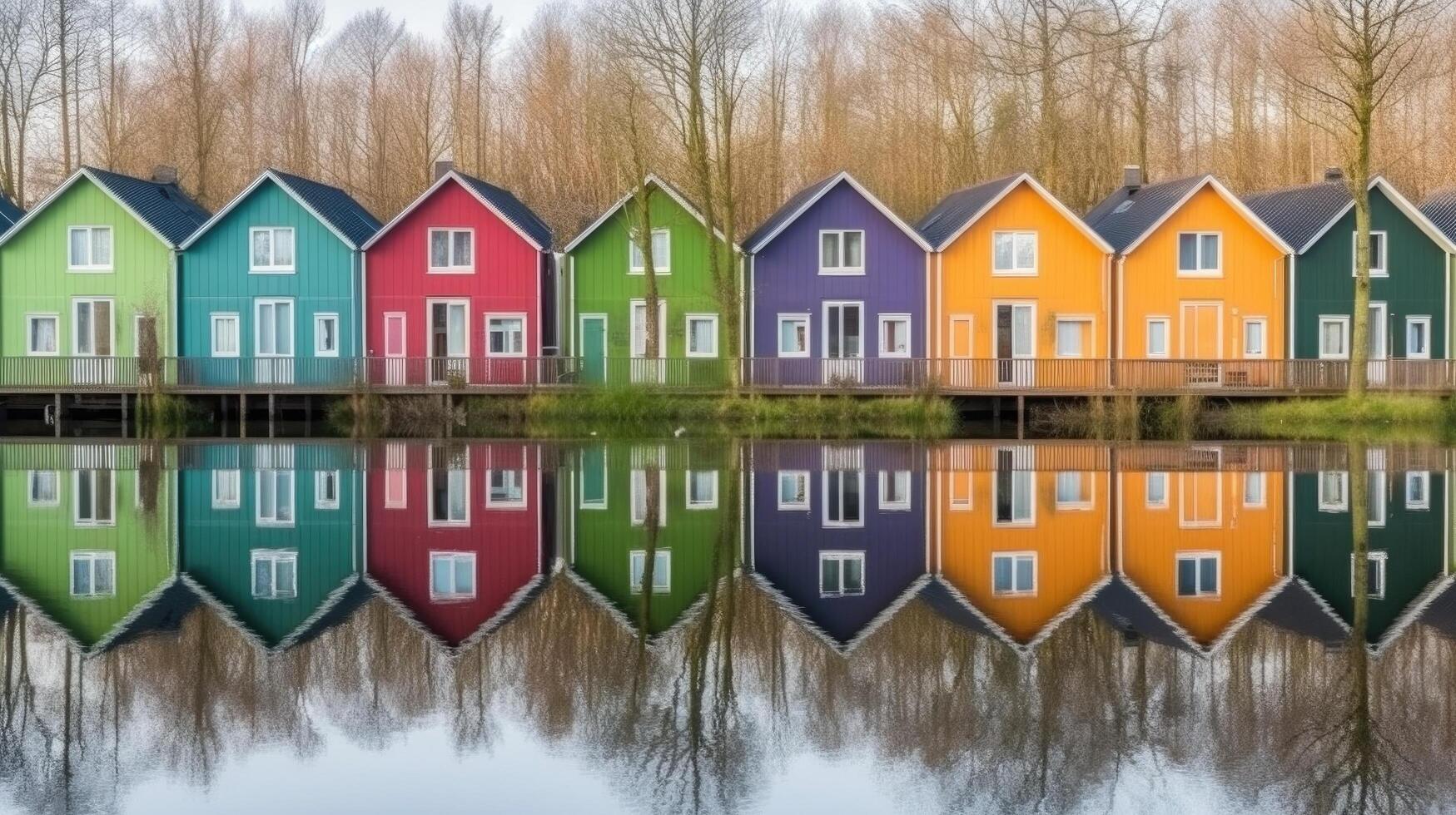 Row of colorful wooden houses. Illustration photo