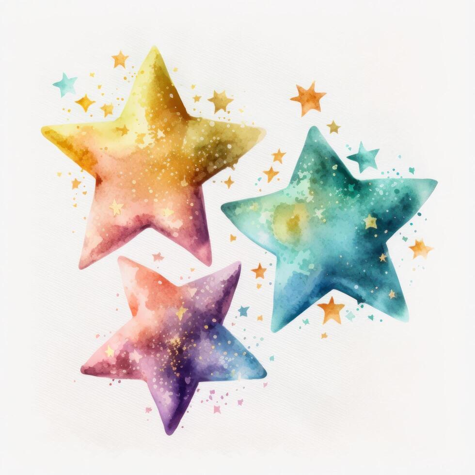 Watercolor colorful stars. Illustration photo