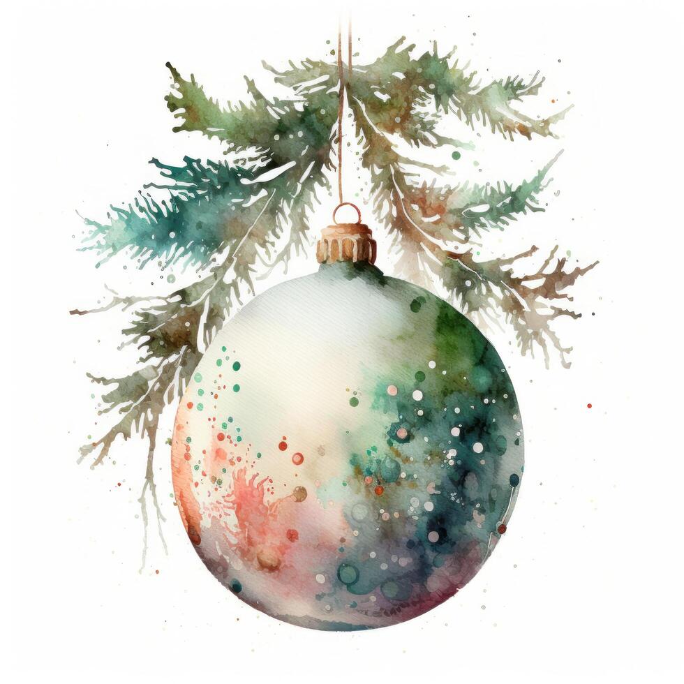 Watercolor Christmas ball decoration. Illustration photo