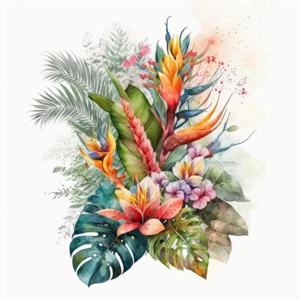 acuarela tropical flores ilustración ai generativo foto