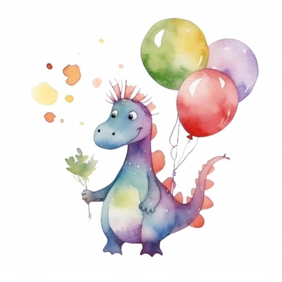 Cute watercolor Birthday Dino. Illustration photo