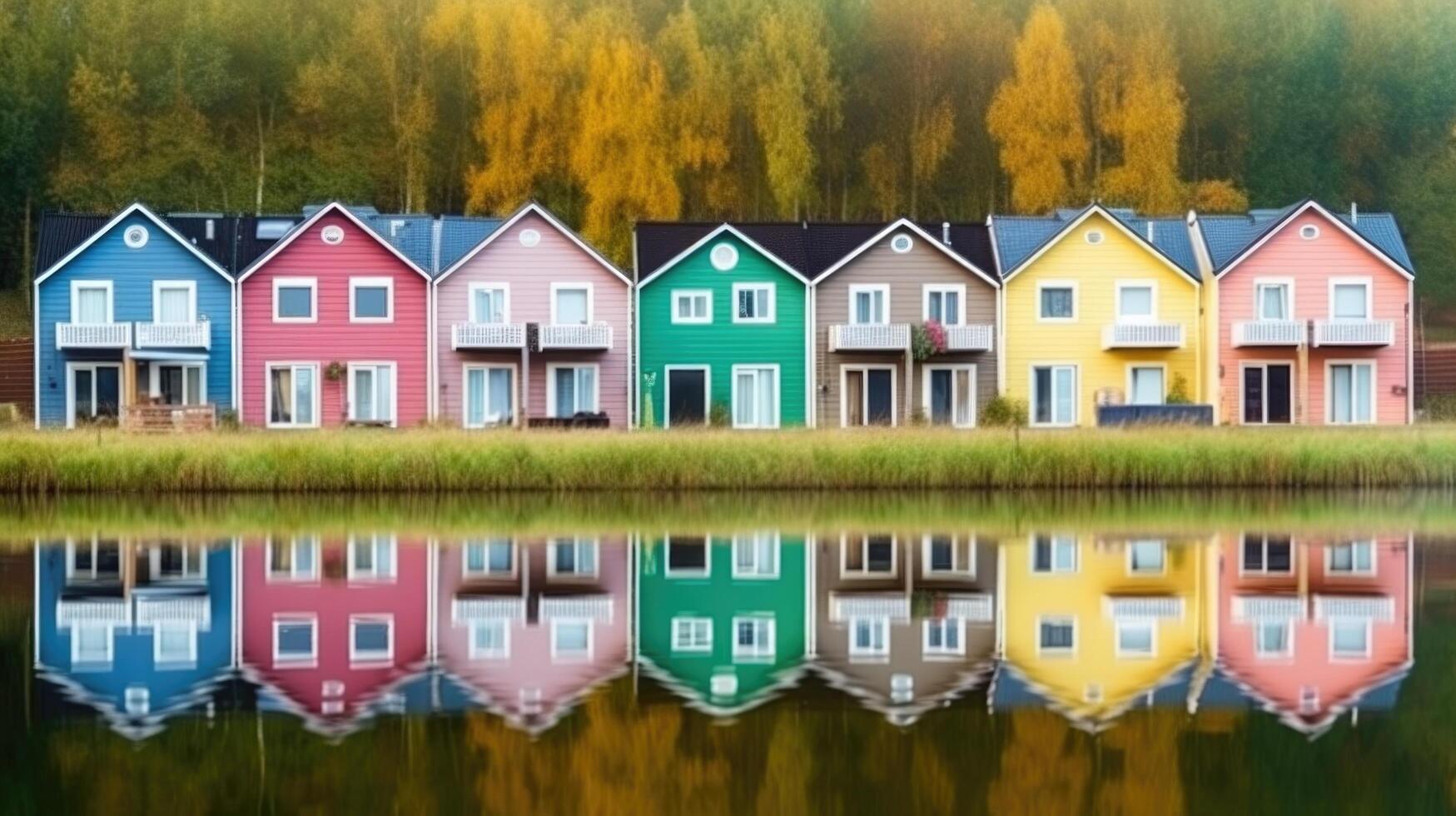 Row of colorful wooden houses. Illustration photo
