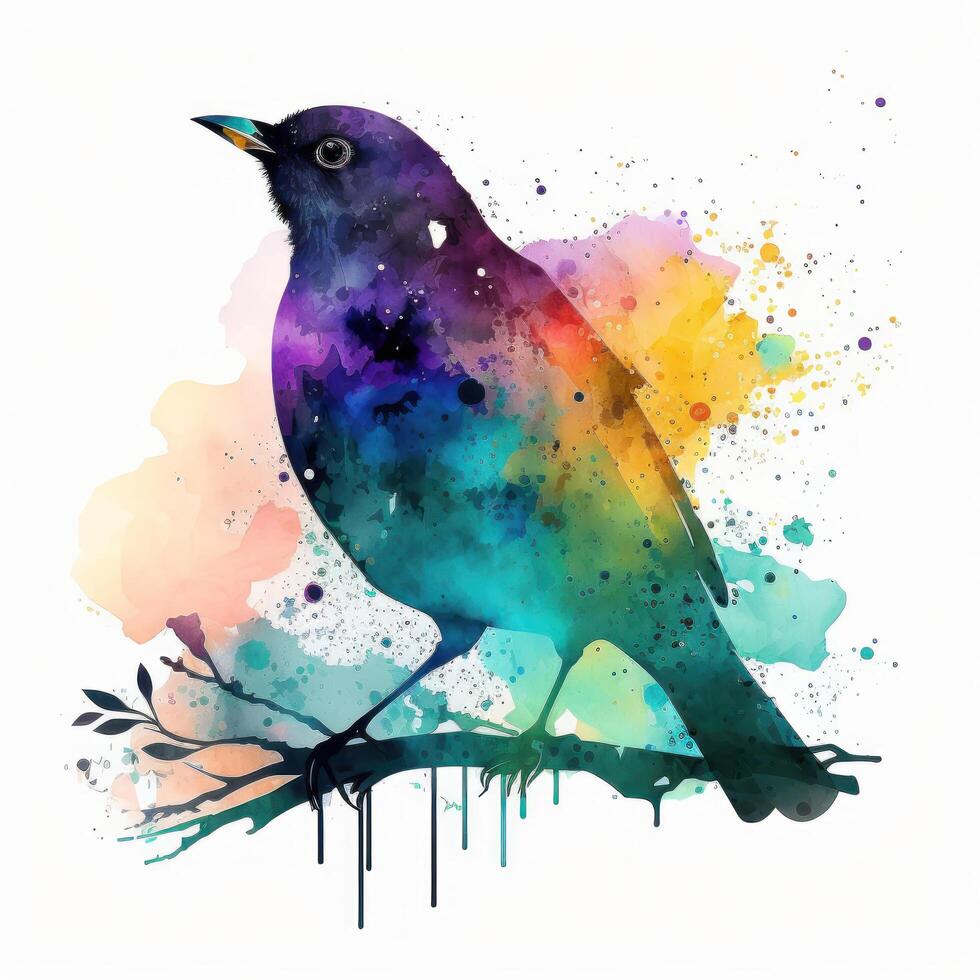 Watercolor colorful bird. Illustration photo