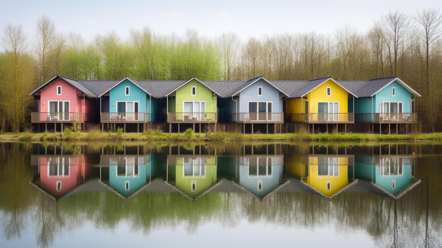 Row of colorful wooden houses. Illustration photo