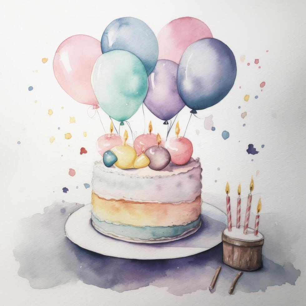 Watercolor Birthday Cake. Illustration photo