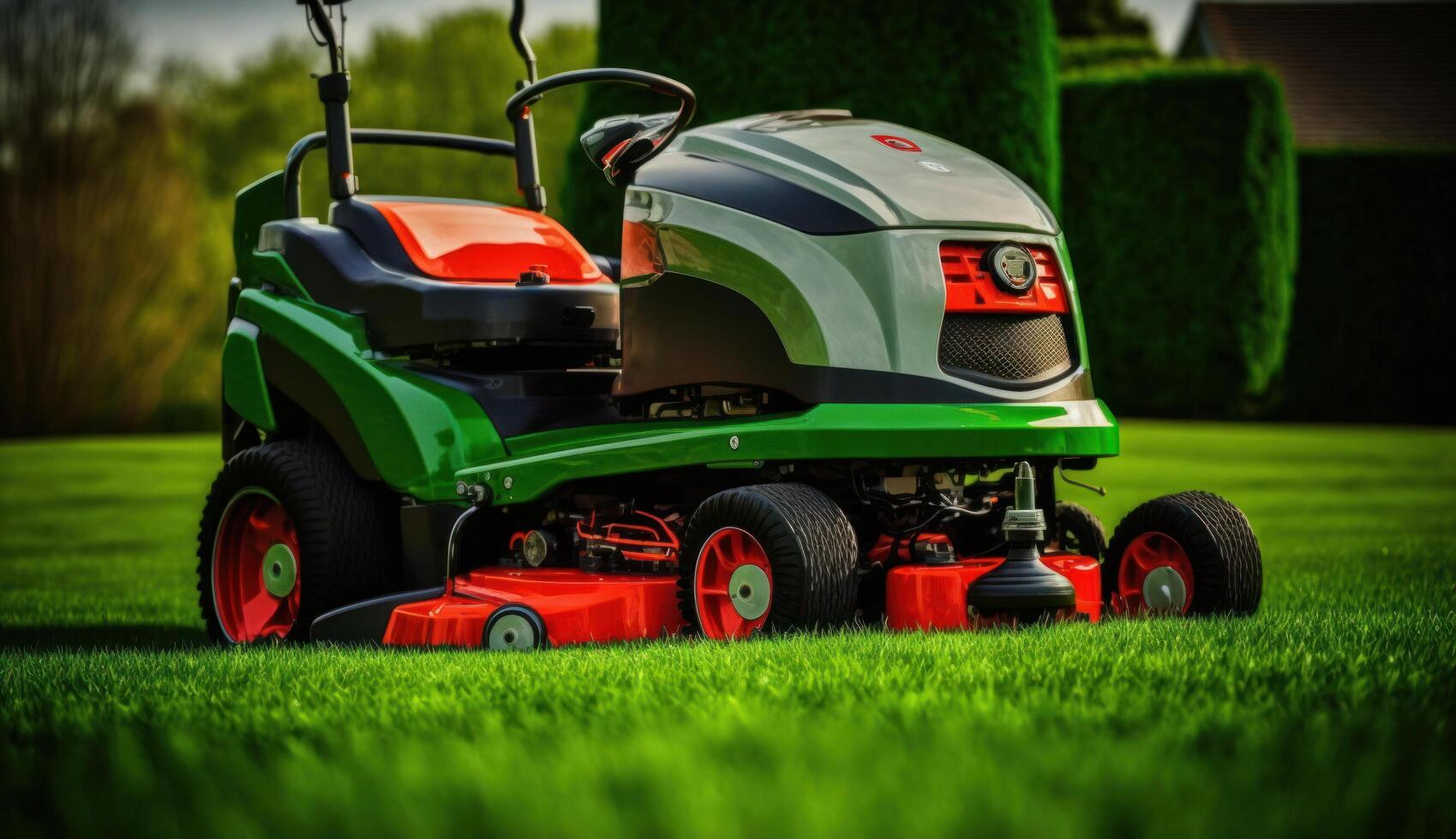 Lawn mover on green grass. Illustration photo