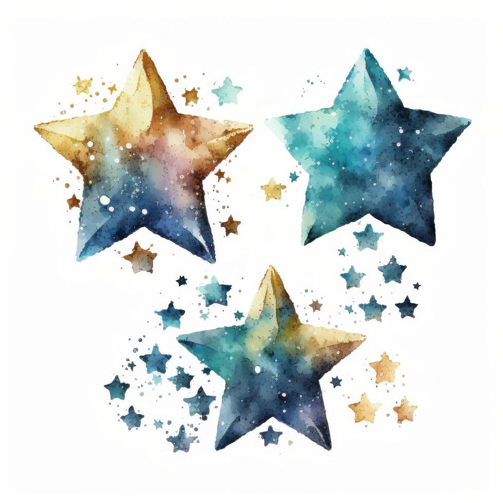 Watercolor colorful stars. Illustration photo