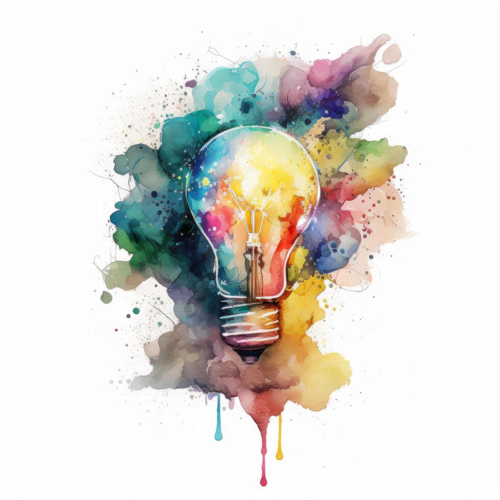 Watercolor light bulb. Illustration photo