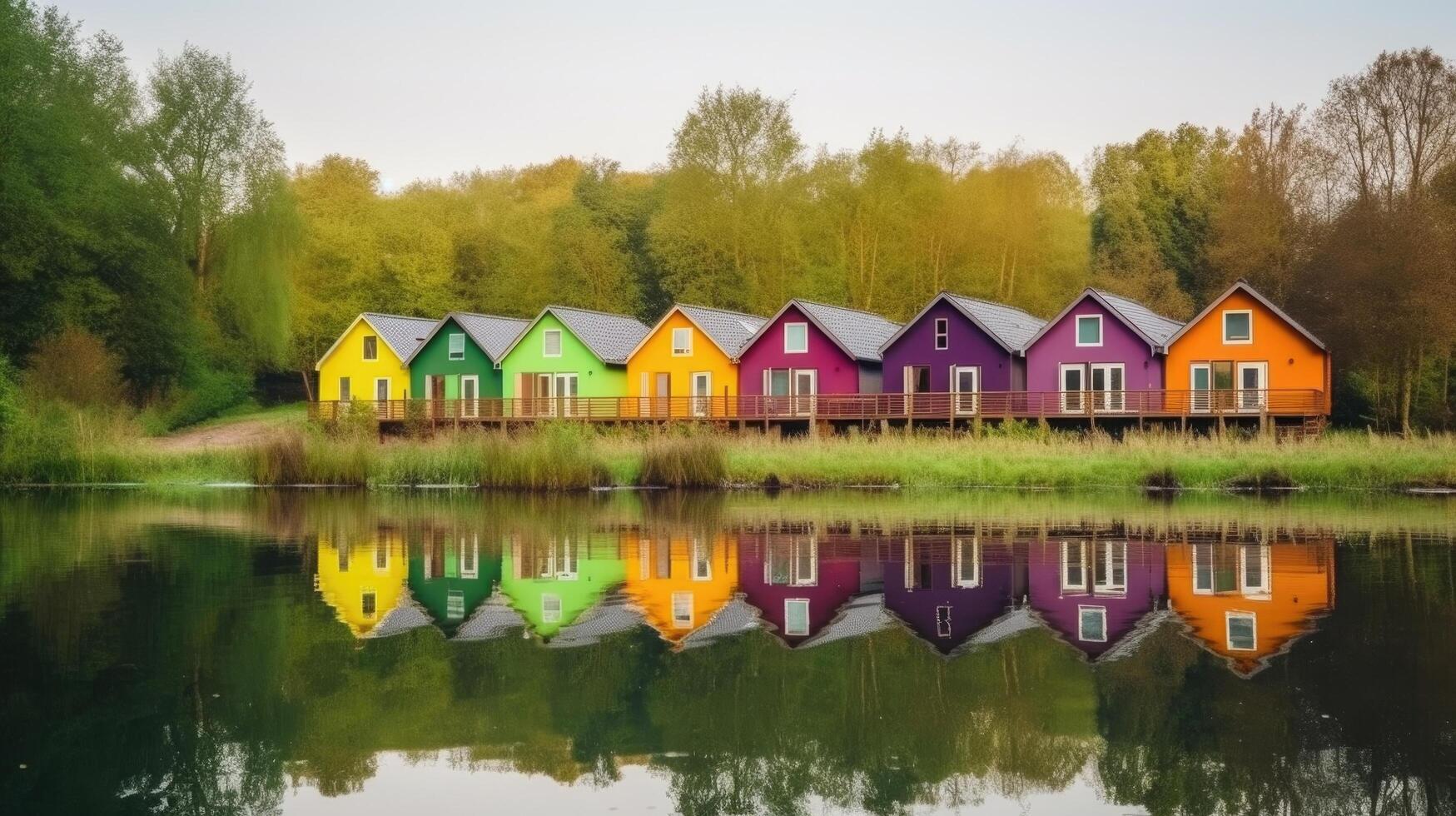 Row of colorful wooden houses. Illustration photo