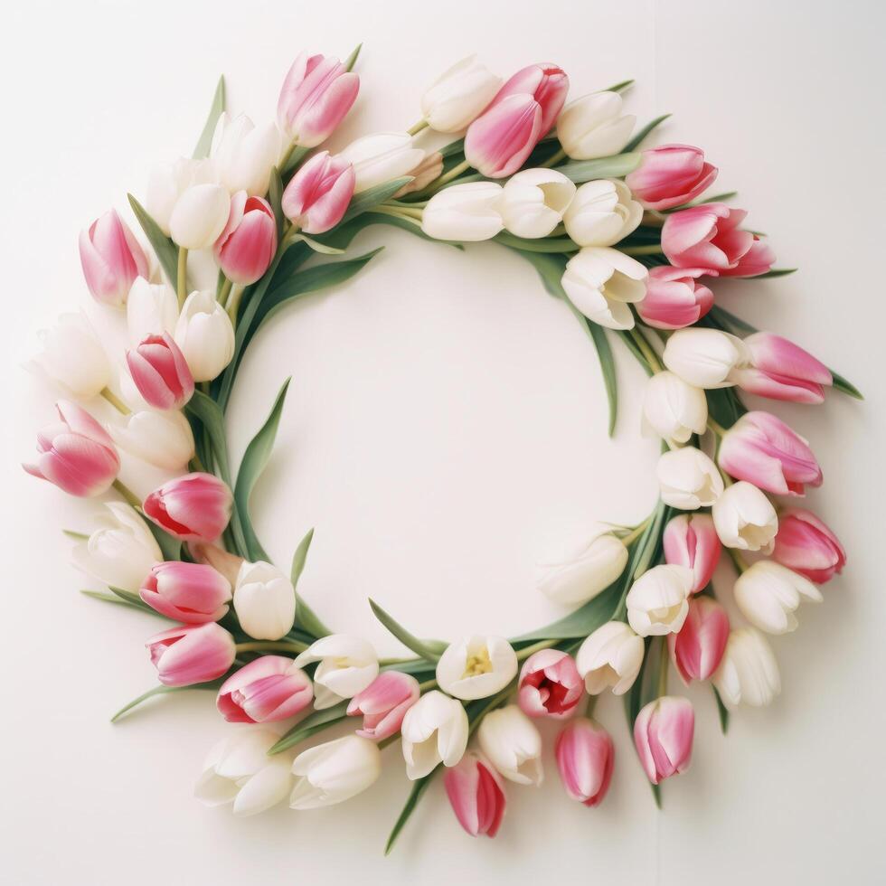 Wreath of tulip flowers. Illustration photo