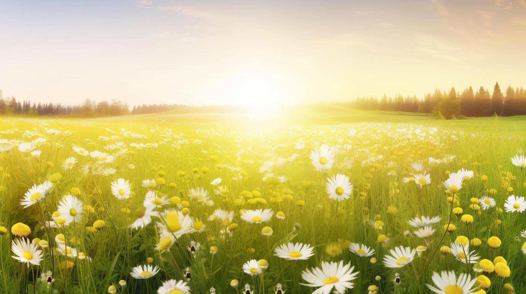 Summer field with daisy flowers. Illustration photo