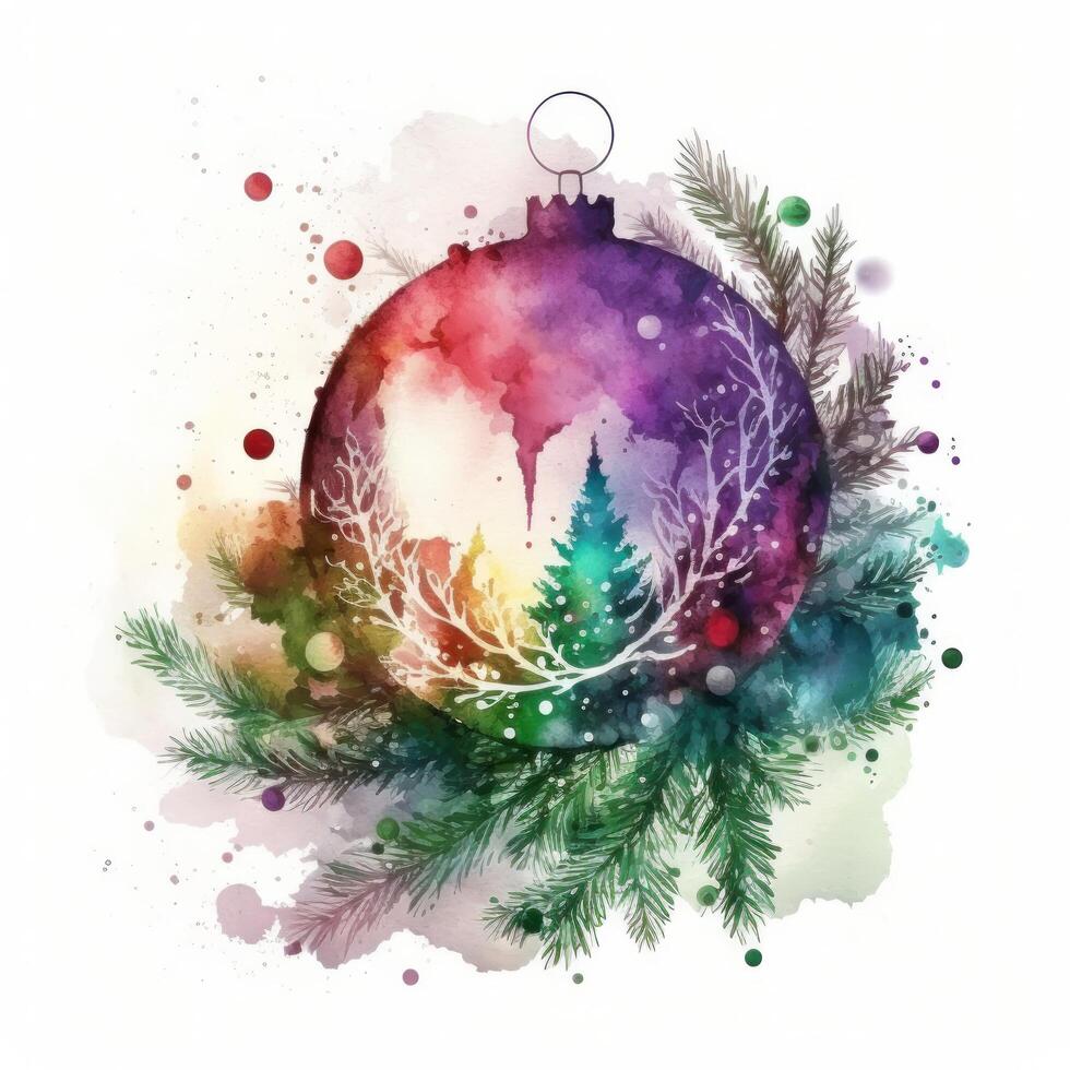 Watercolor Christmas ball decoration. Illustration photo