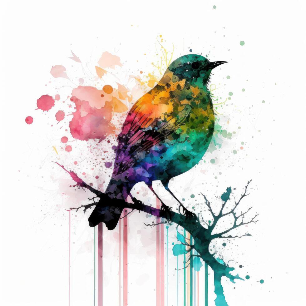 Watercolor colorful bird. Illustration photo