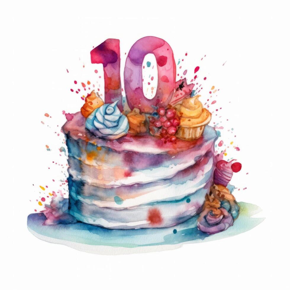 Watercolor Birthday Cake. Illustration photo