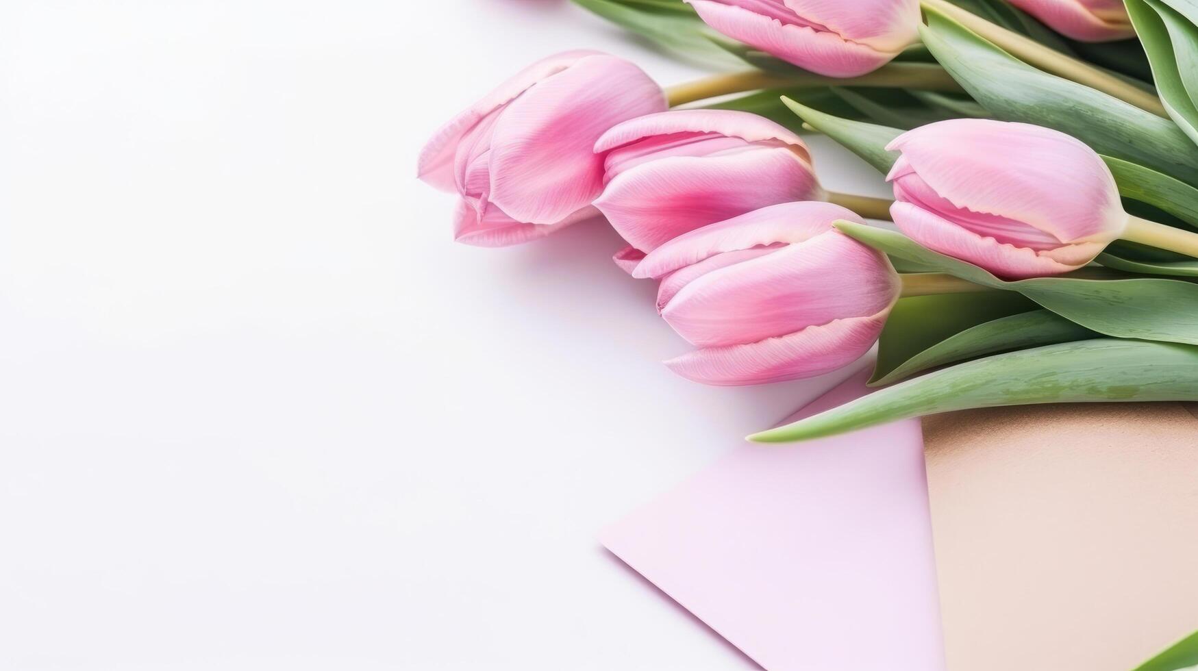 Pink tulips background. Illustration photo