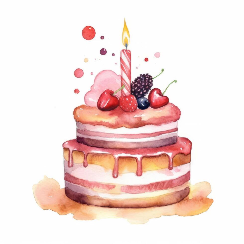 Watercolor Birthday Cake. Illustration photo