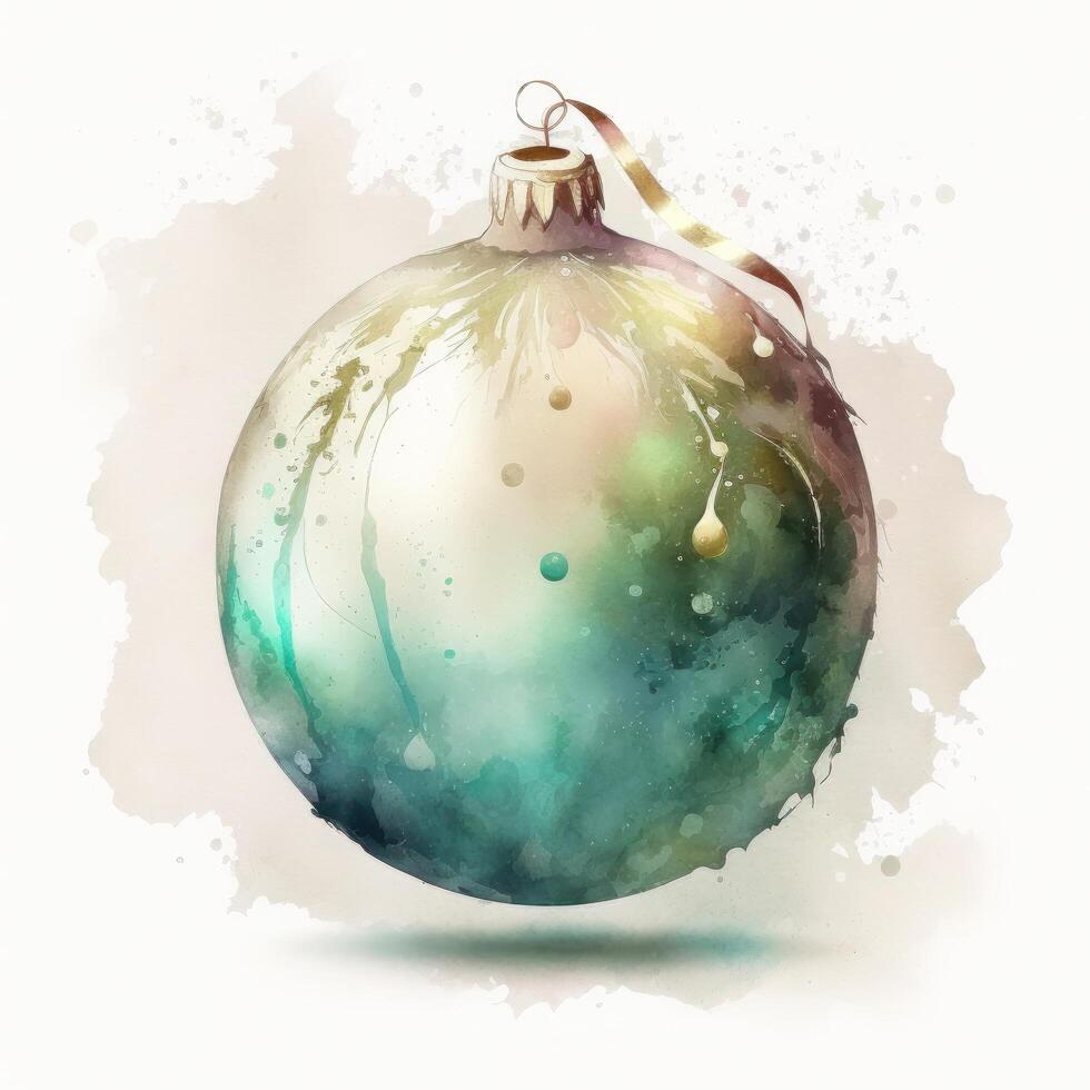 Watercolor Christmas ball decoration. Illustration photo