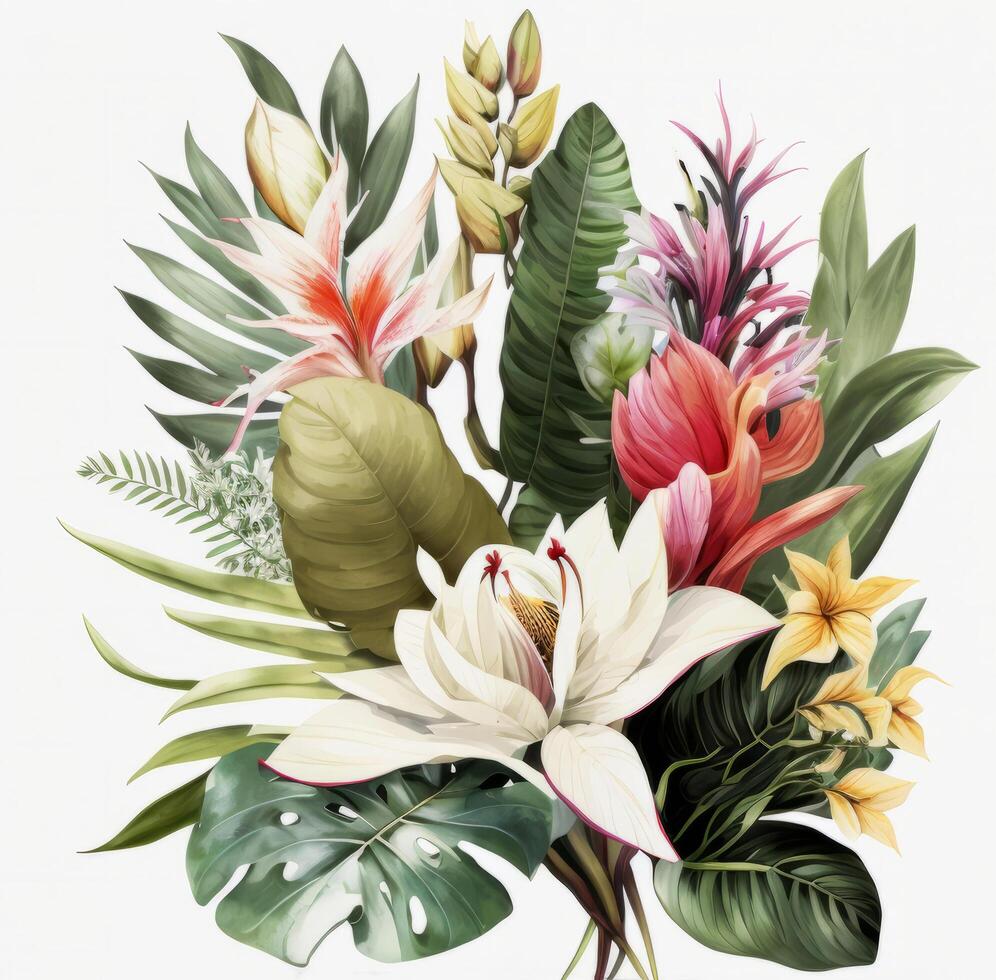 Watercolor tropical leaves. Illustration photo