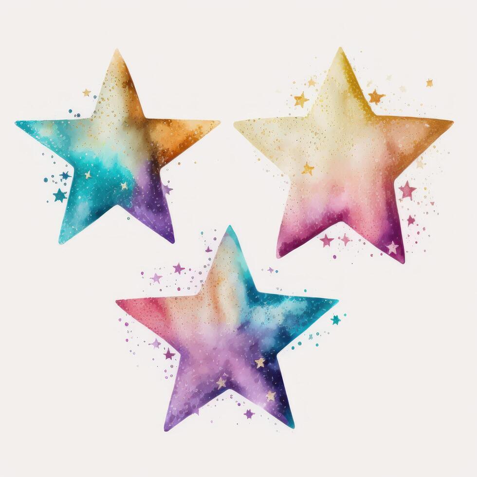 Watercolor colorful stars. Illustration photo