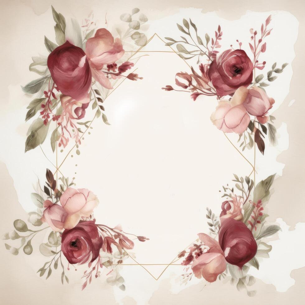 Watercolor floral wedding frame. Illustration photo