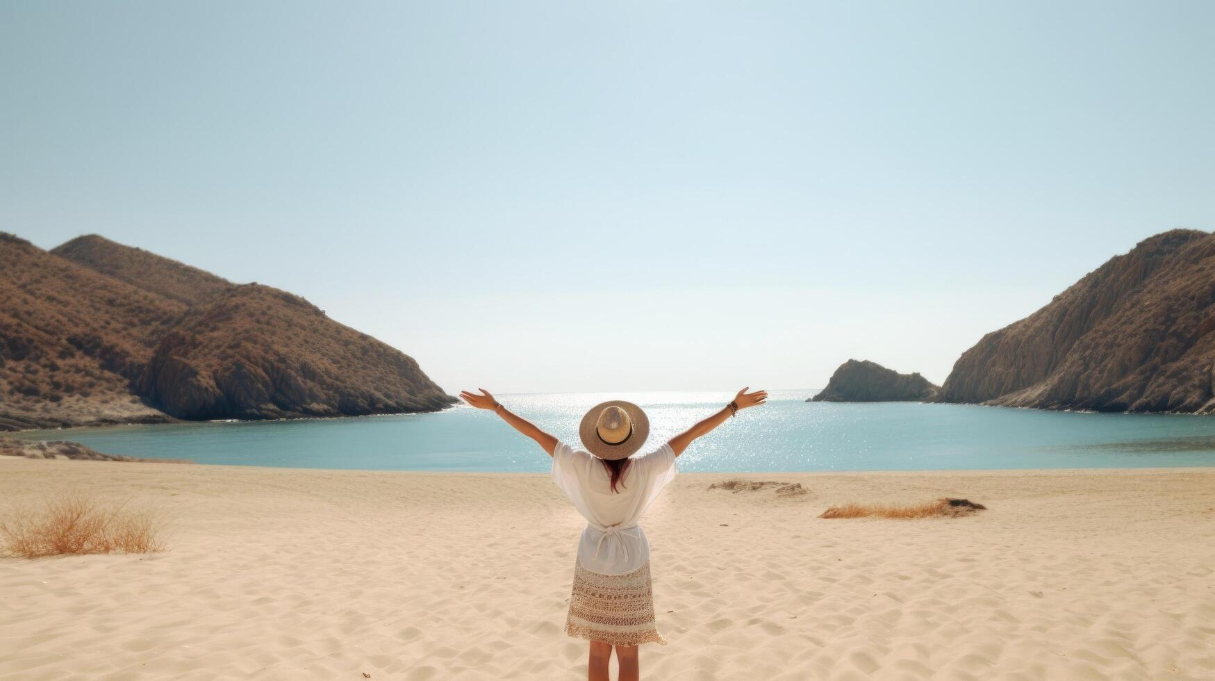 Back view of girl on the beach. Illustration photo