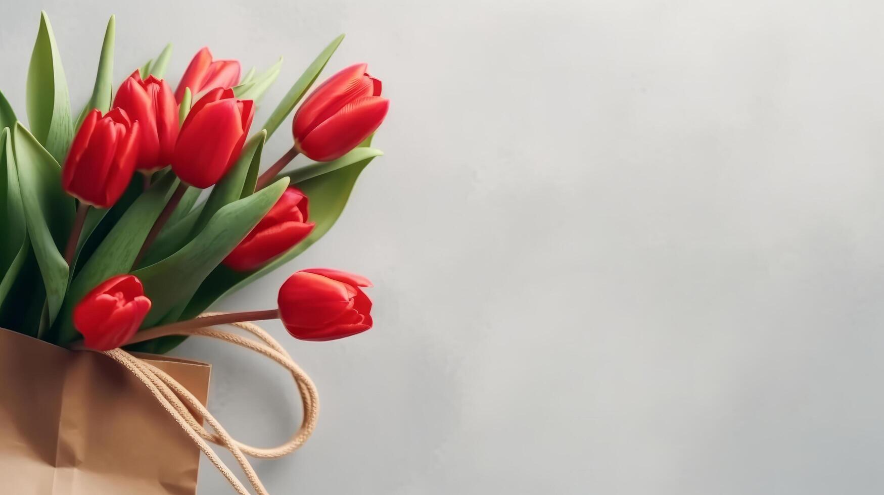 Red tulips bouquet in paper shopping bag Illustration photo