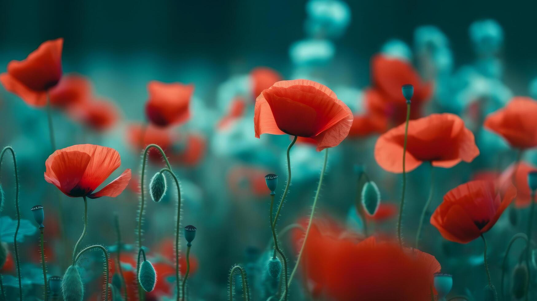 Red poppies background. Illustration AI Generative 23459620 Stock Photo