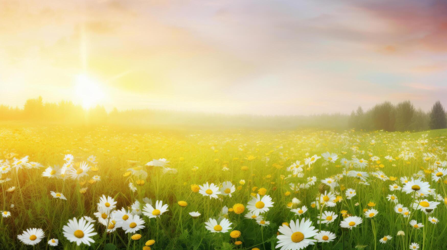 Summer field with daisy flowers. Illustration photo