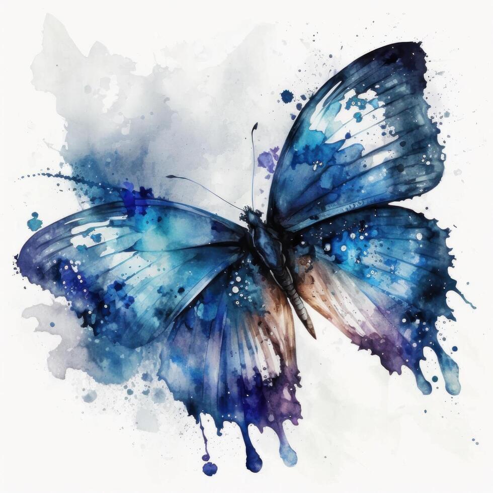 Blue watercolor butterfly. Illustration photo