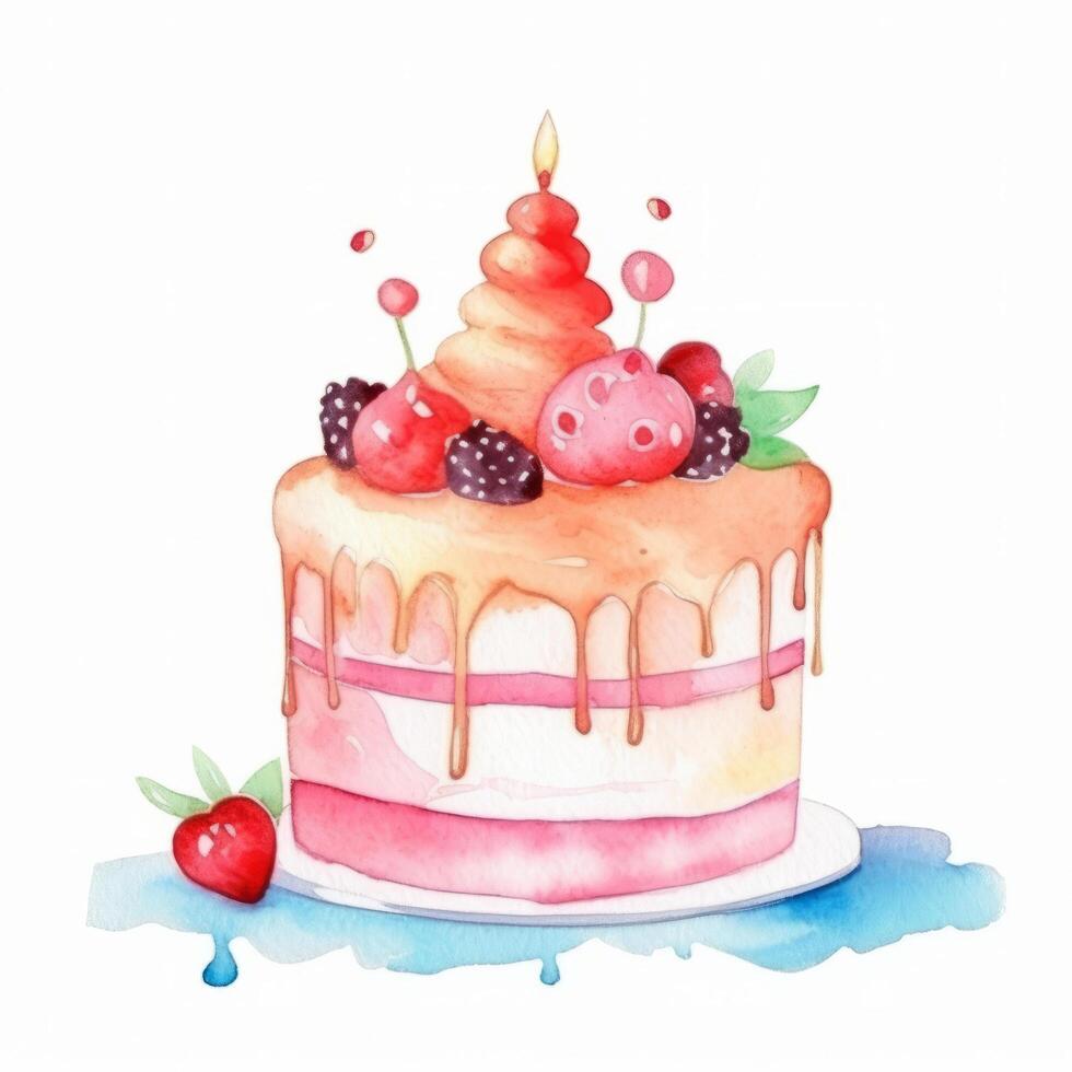 Watercolor Birthday Cake. Illustration photo