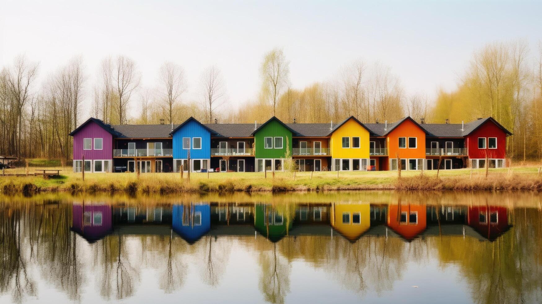 Row of colorful wooden houses. Illustration photo