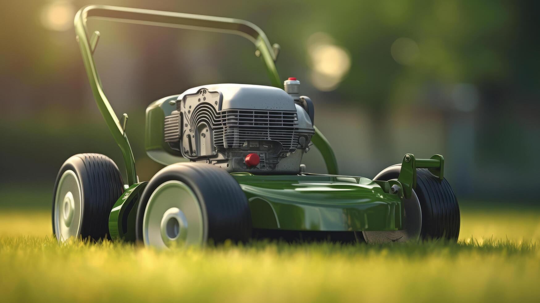 Lawn mover on green grass. Illustration photo