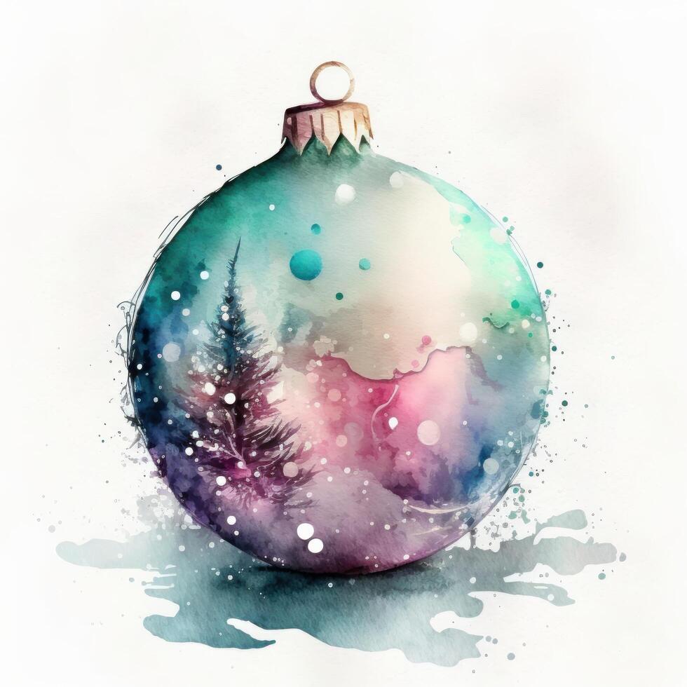 Watercolor Christmas ball decoration. Illustration photo