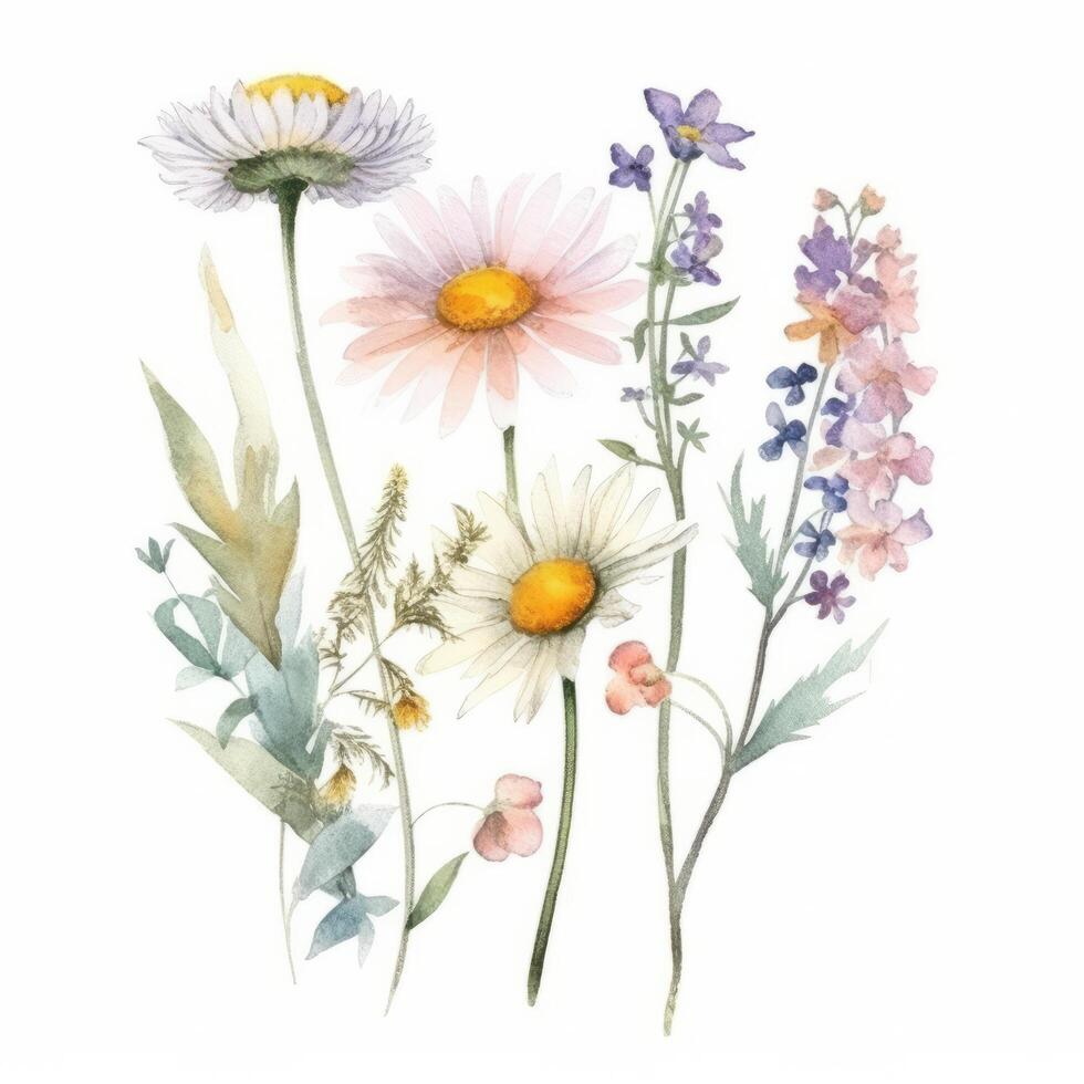 Watercolor wildflower bouquet. Illustration photo