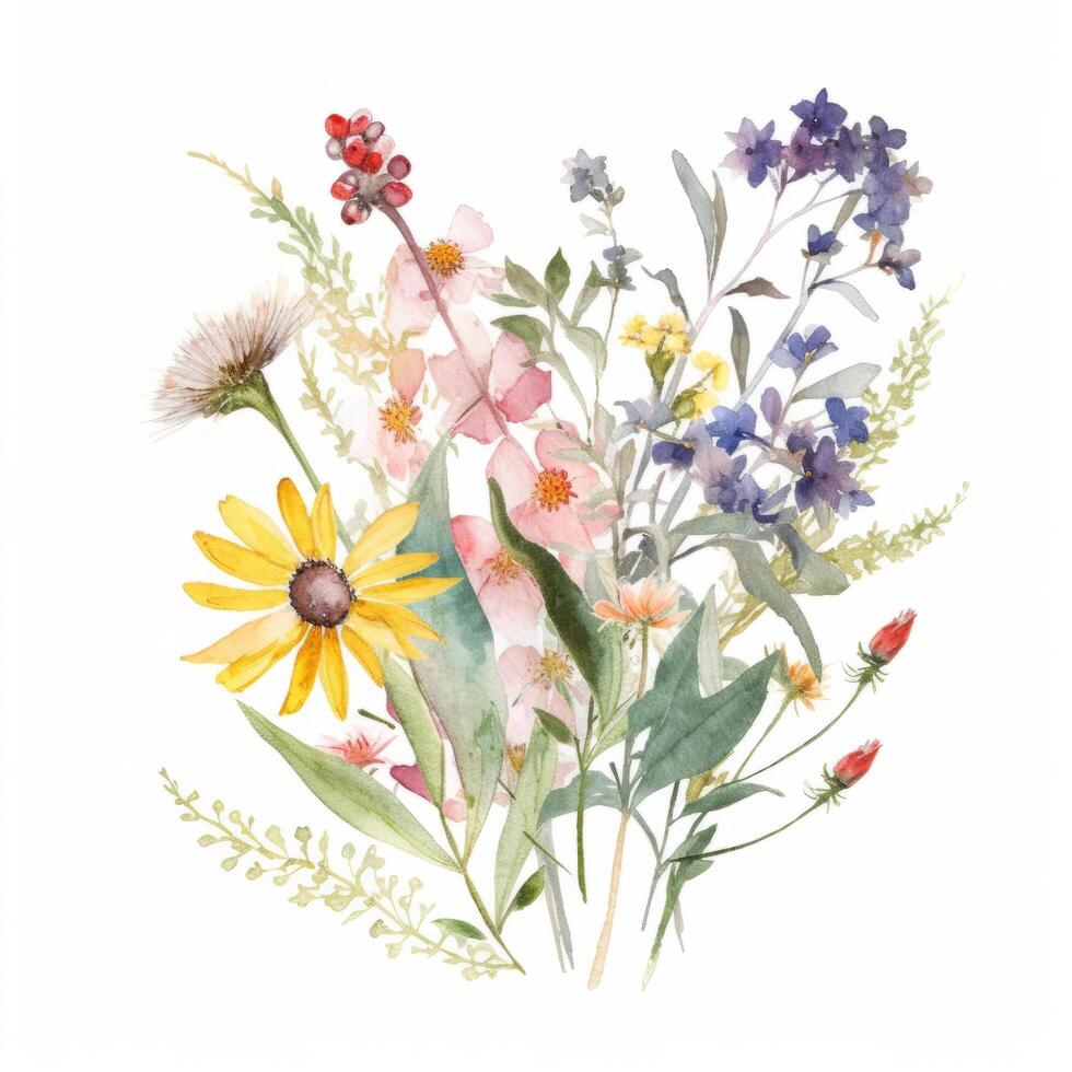 Watercolor wildflower bouquet. Illustration AI Generative 23459755 ...