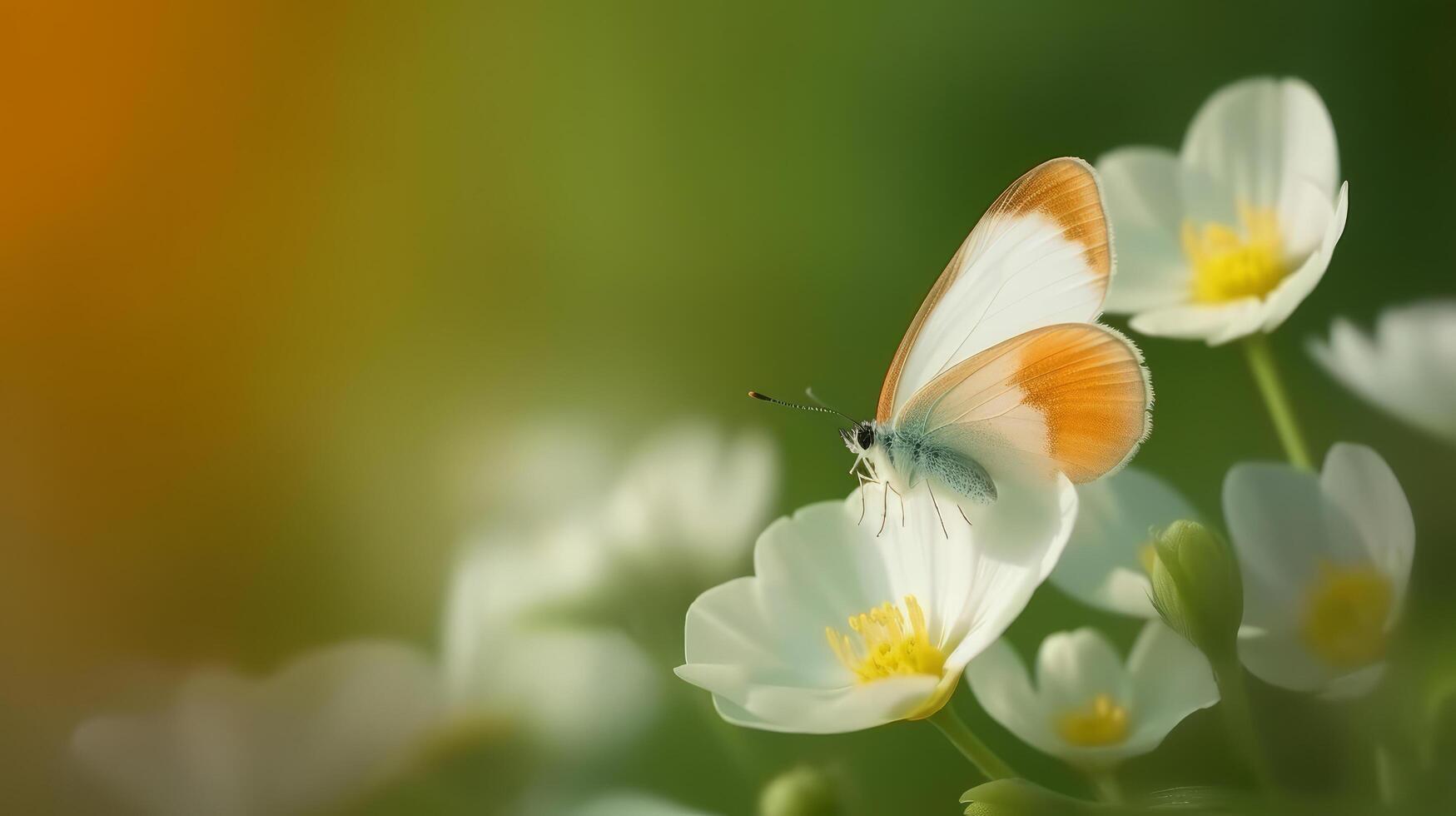 Anemone flower with butterfly. Illustration photo