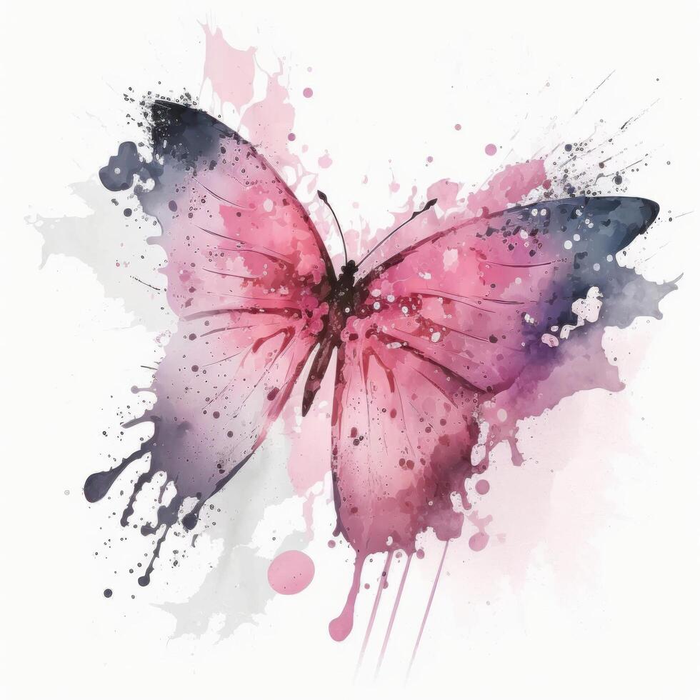 Pink watercolor butterfly. Illustration photo