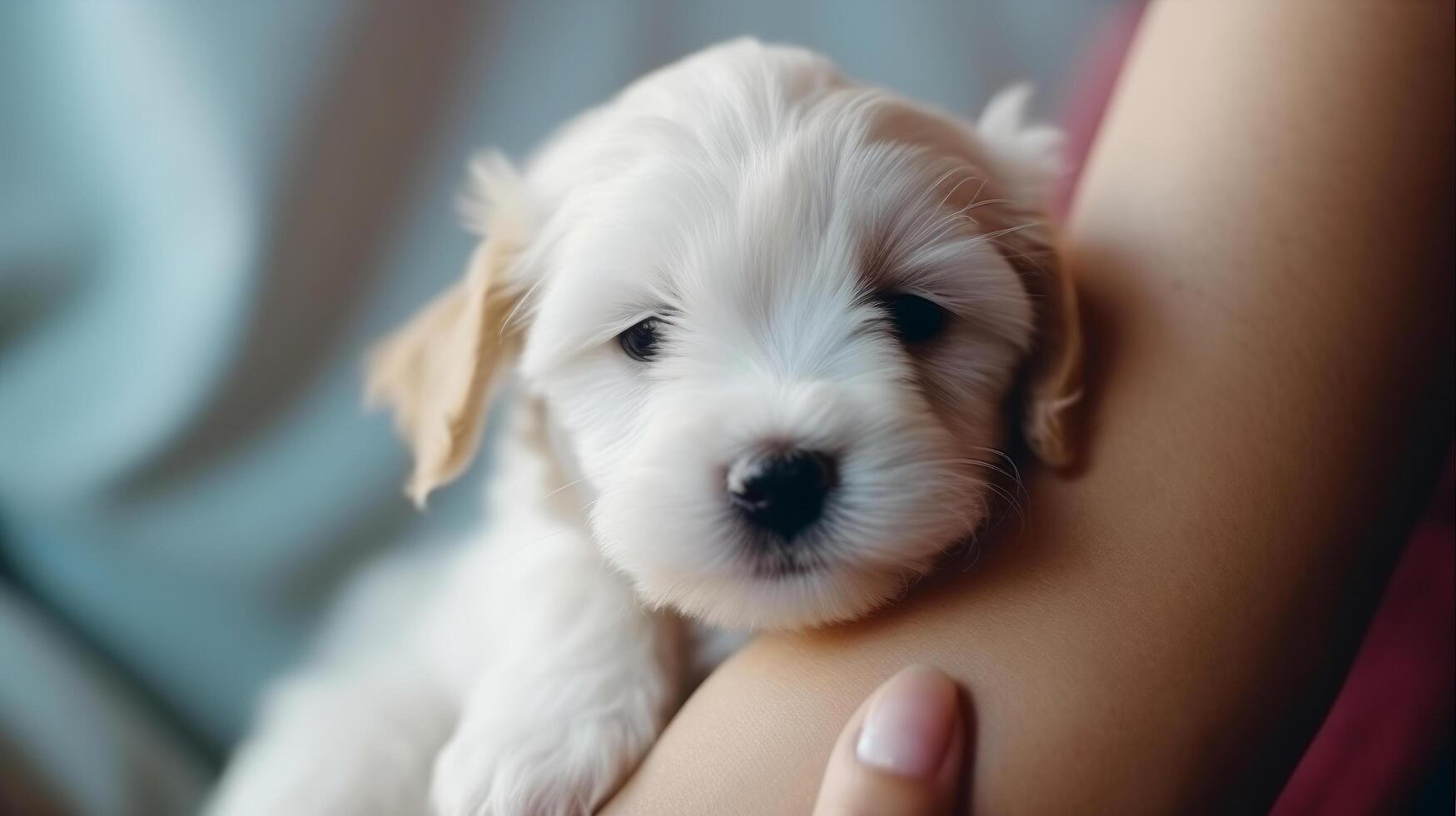 linda pequeño perrito en manos. ilustración ai generativo foto