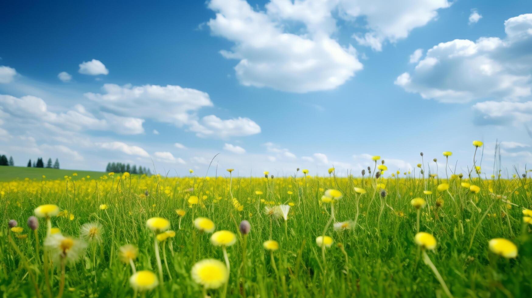 hermosa diente de león campo. ilustración ai generativo foto