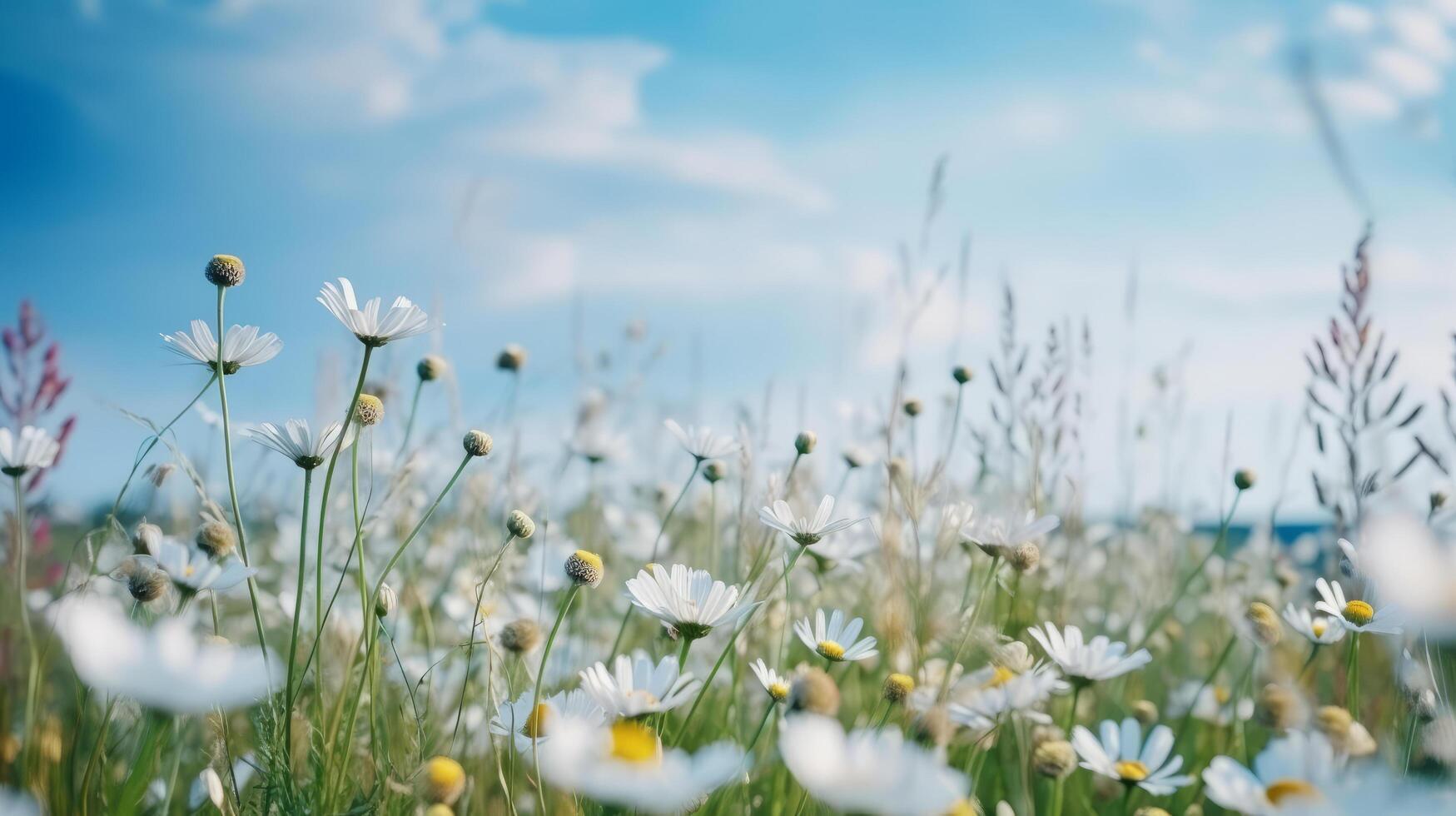 Summer field with daisy flowers. Illustration photo