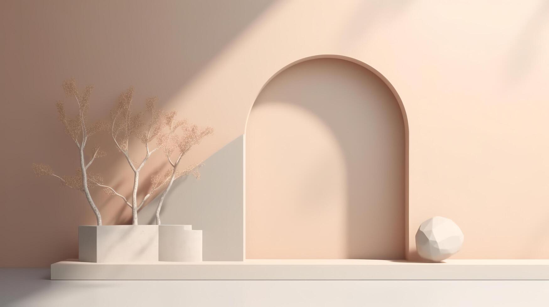 Podium, showcase against pastel stucco. Illustration photo