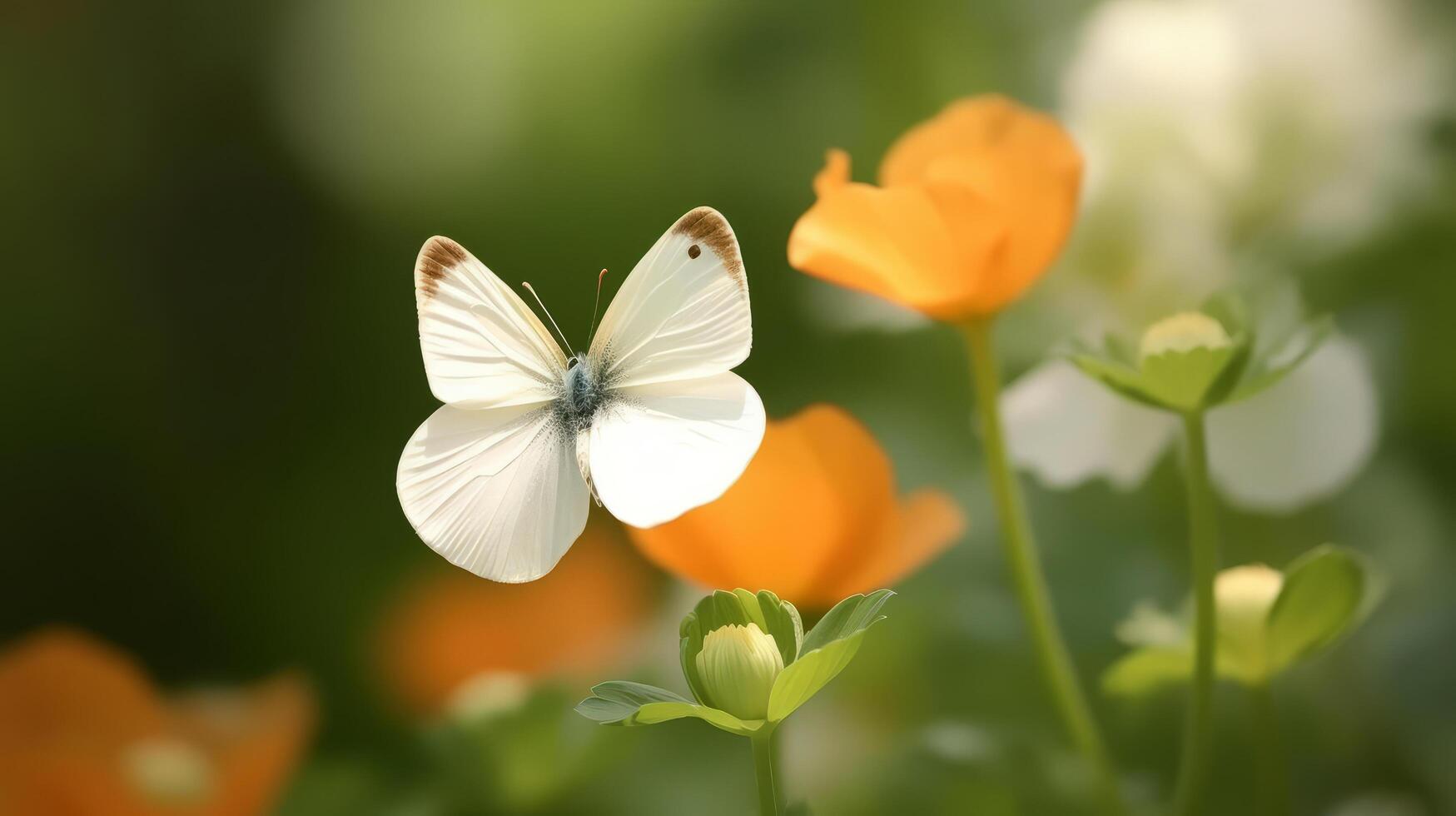 Anemone flower with butterfly. Illustration photo